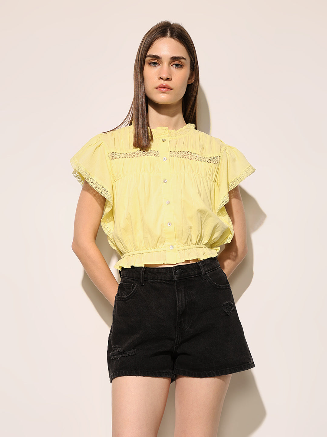 Yellow Cotton Cropped Top