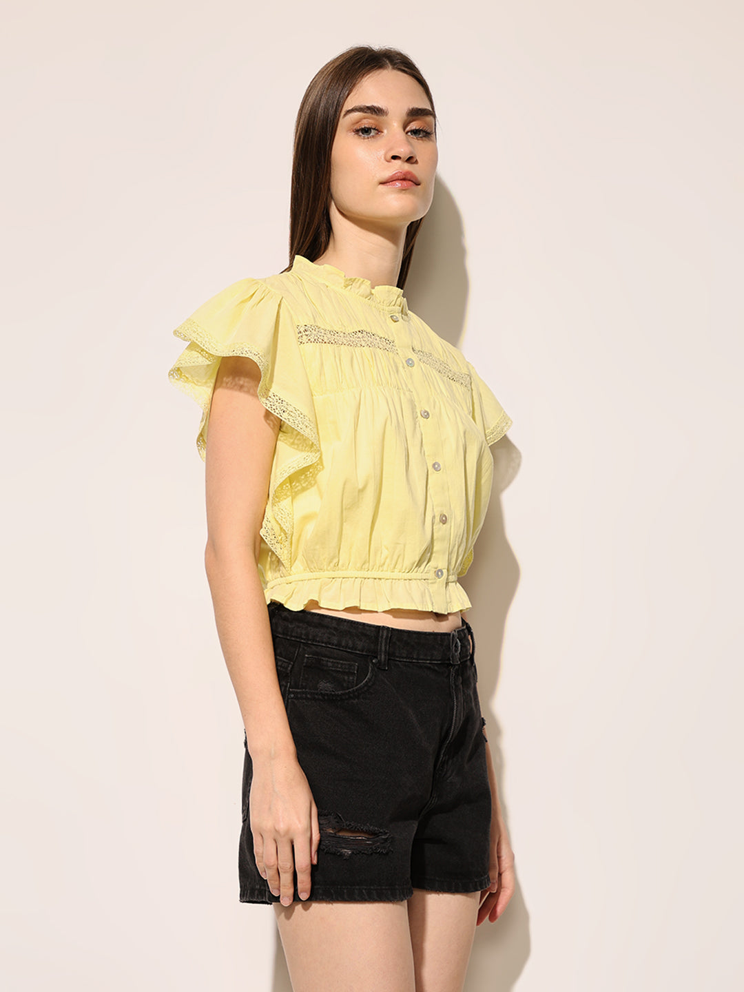 Yellow Cotton Cropped Top