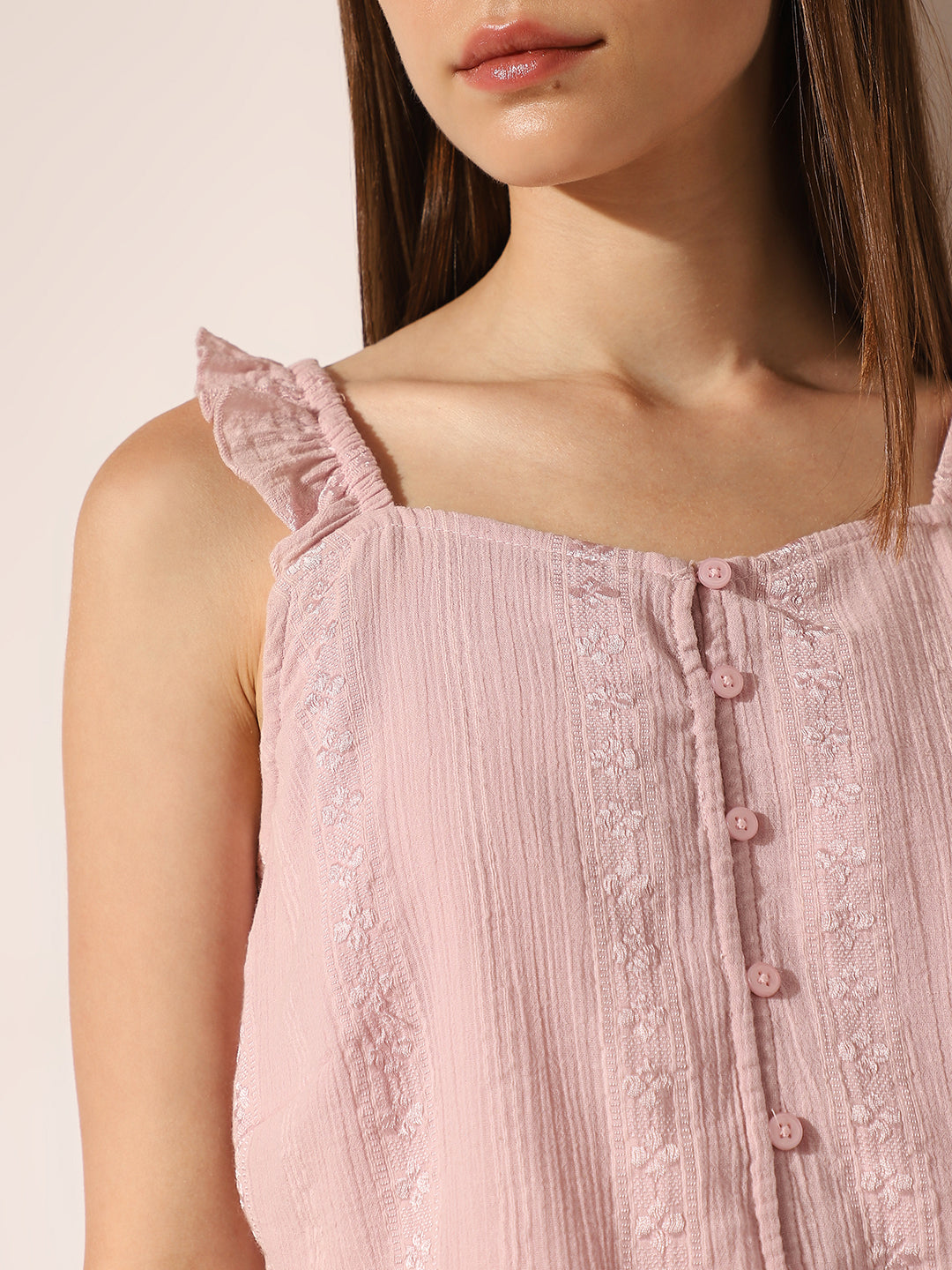 Pink Dobby Strap Top