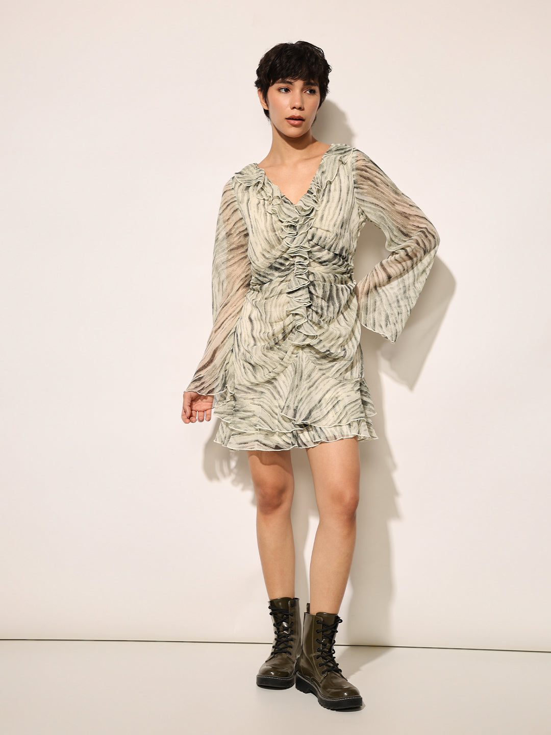 Grey Printed Mesh Dress