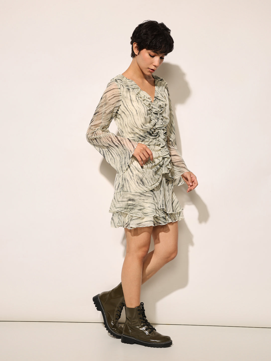 Grey Printed Mesh Dress