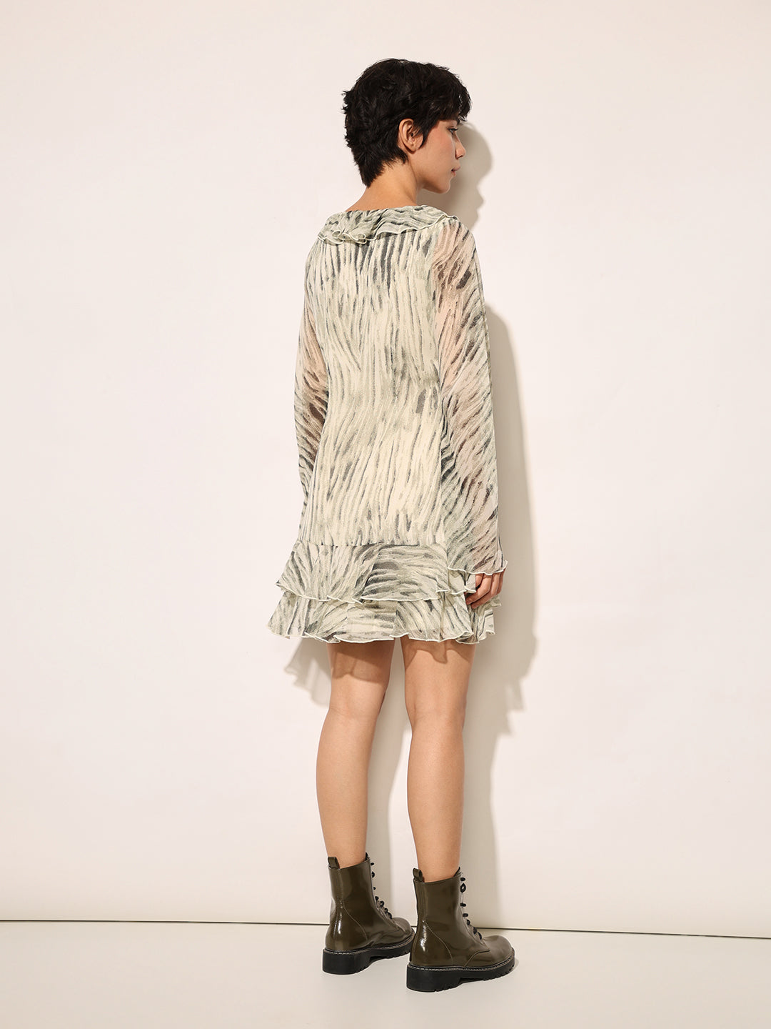 Grey Printed Mesh Dress