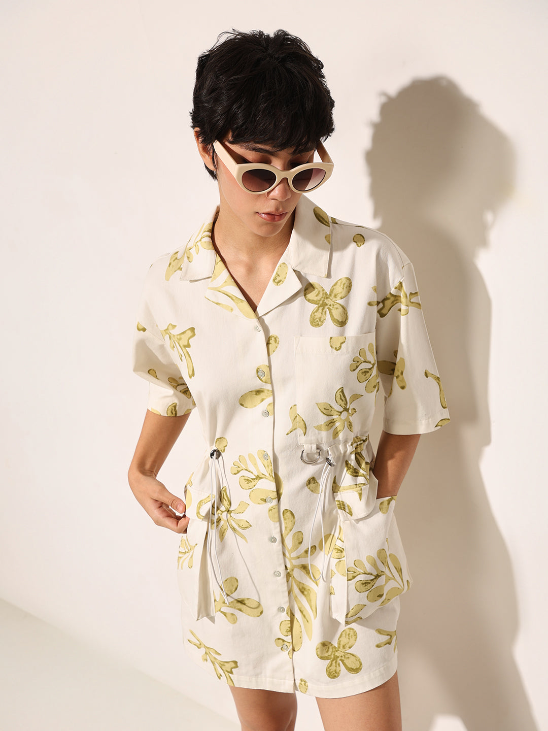 Beige Printed Shirt Dress