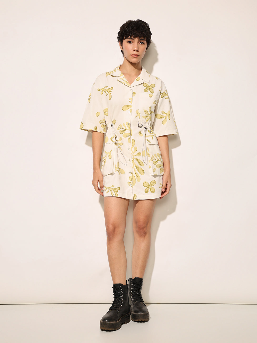 Beige Printed Shirt Dress