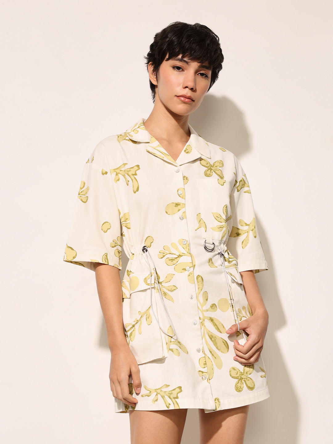 Beige Printed Shirt Dress