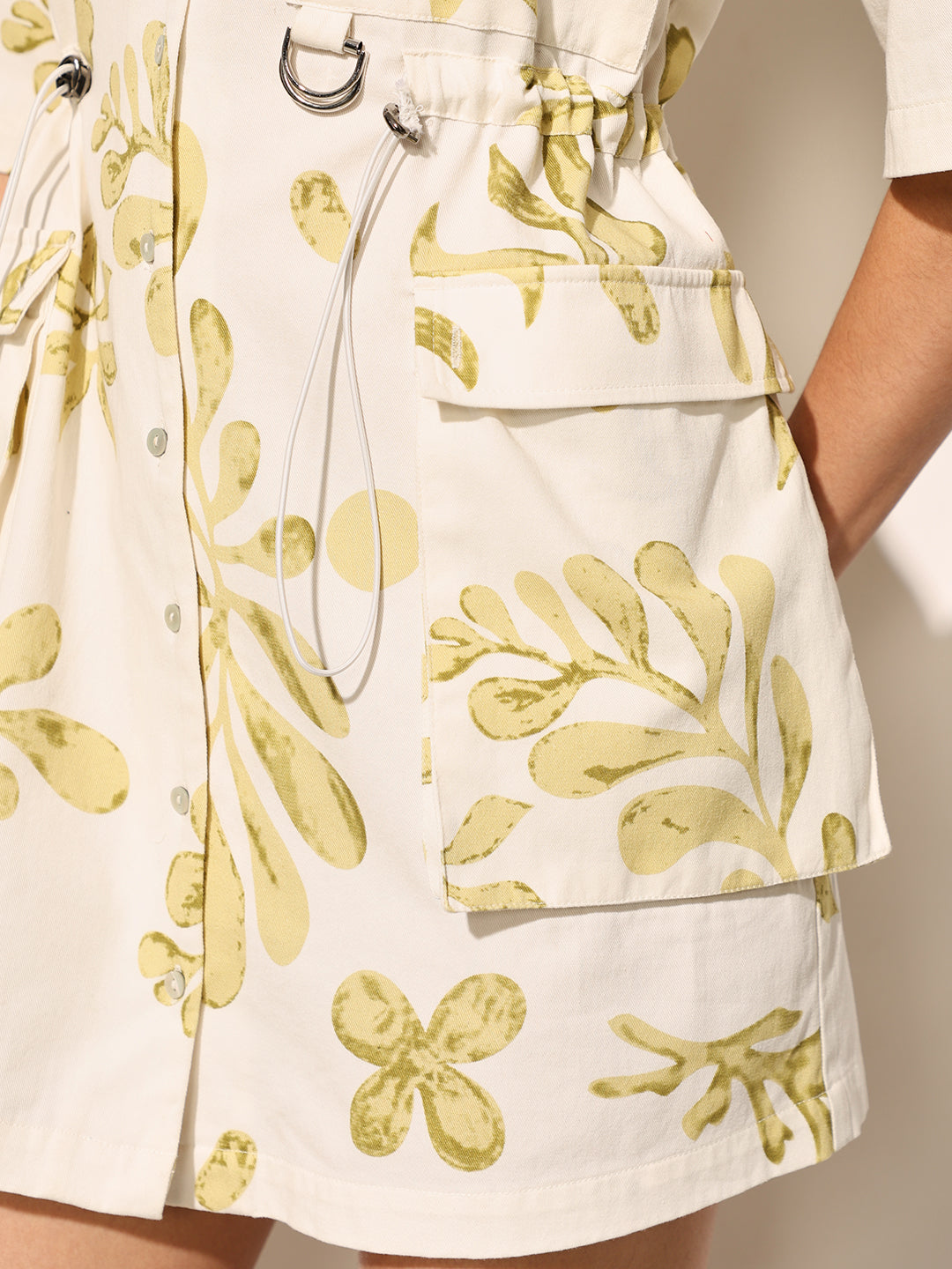 Beige Printed Shirt Dress