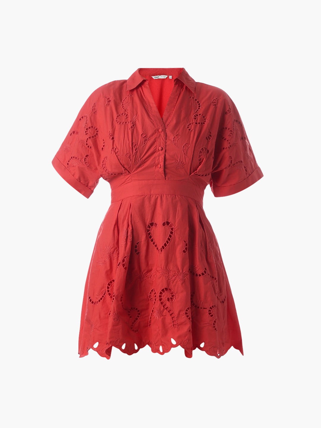 Red Cut-Work Short Shirt Dress