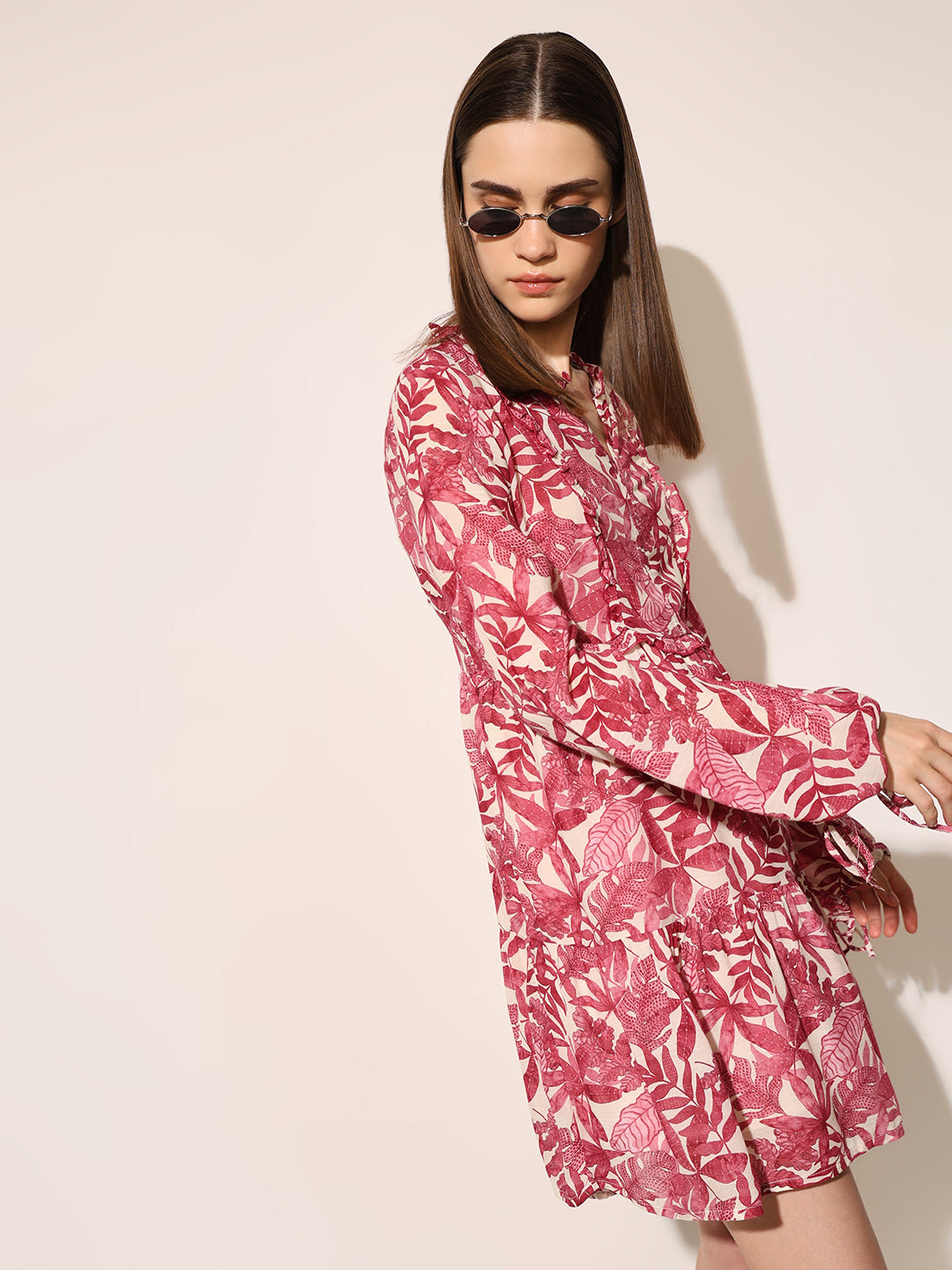 Maroon Printed Flounce Dress