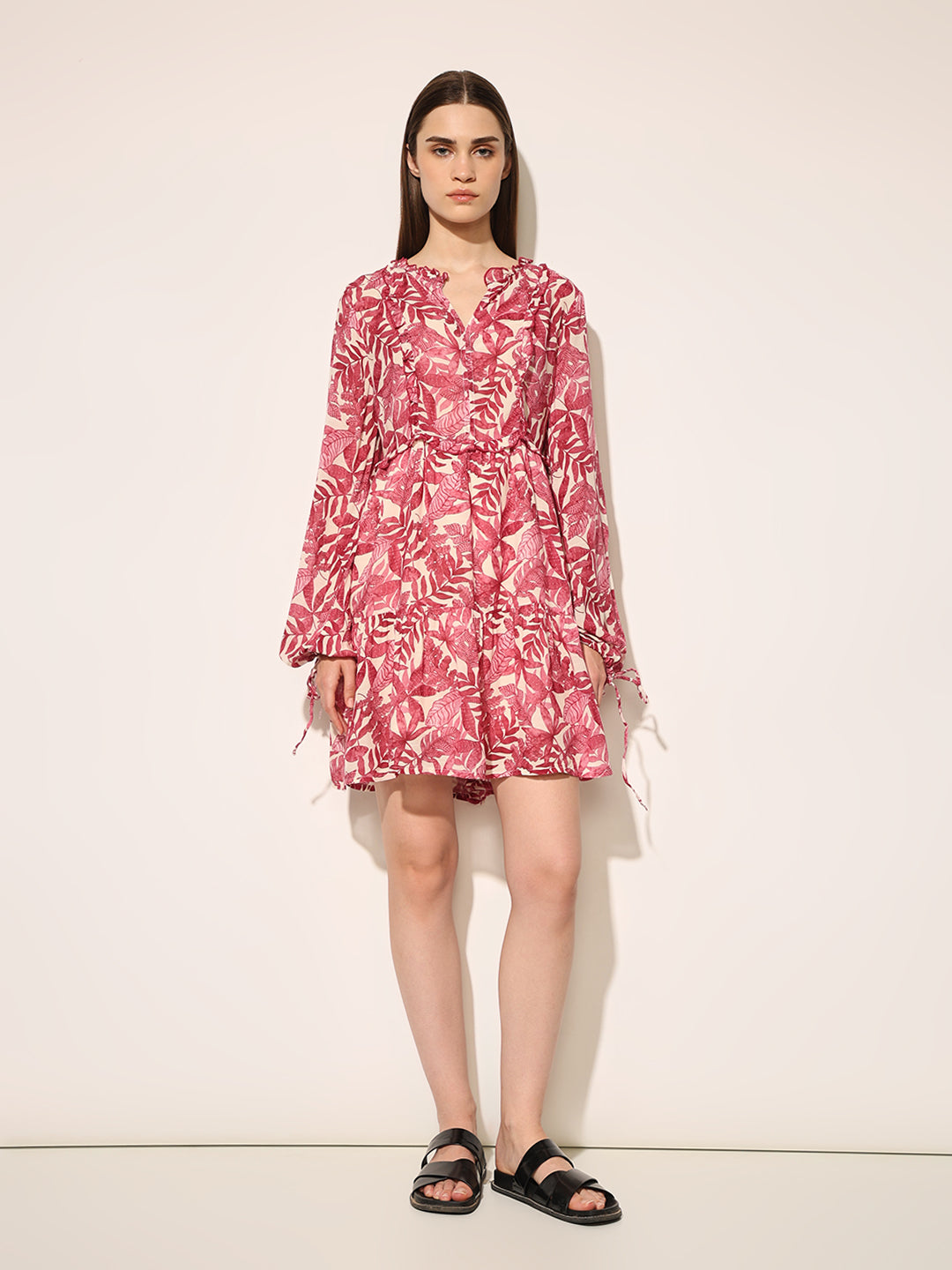 Maroon Printed Flounce Dress