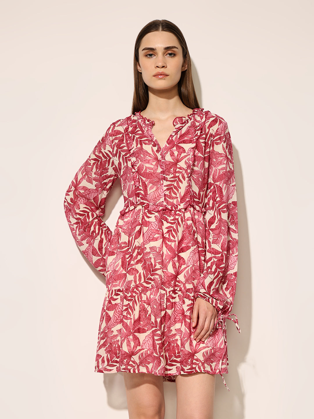 Maroon Printed Flounce Dress