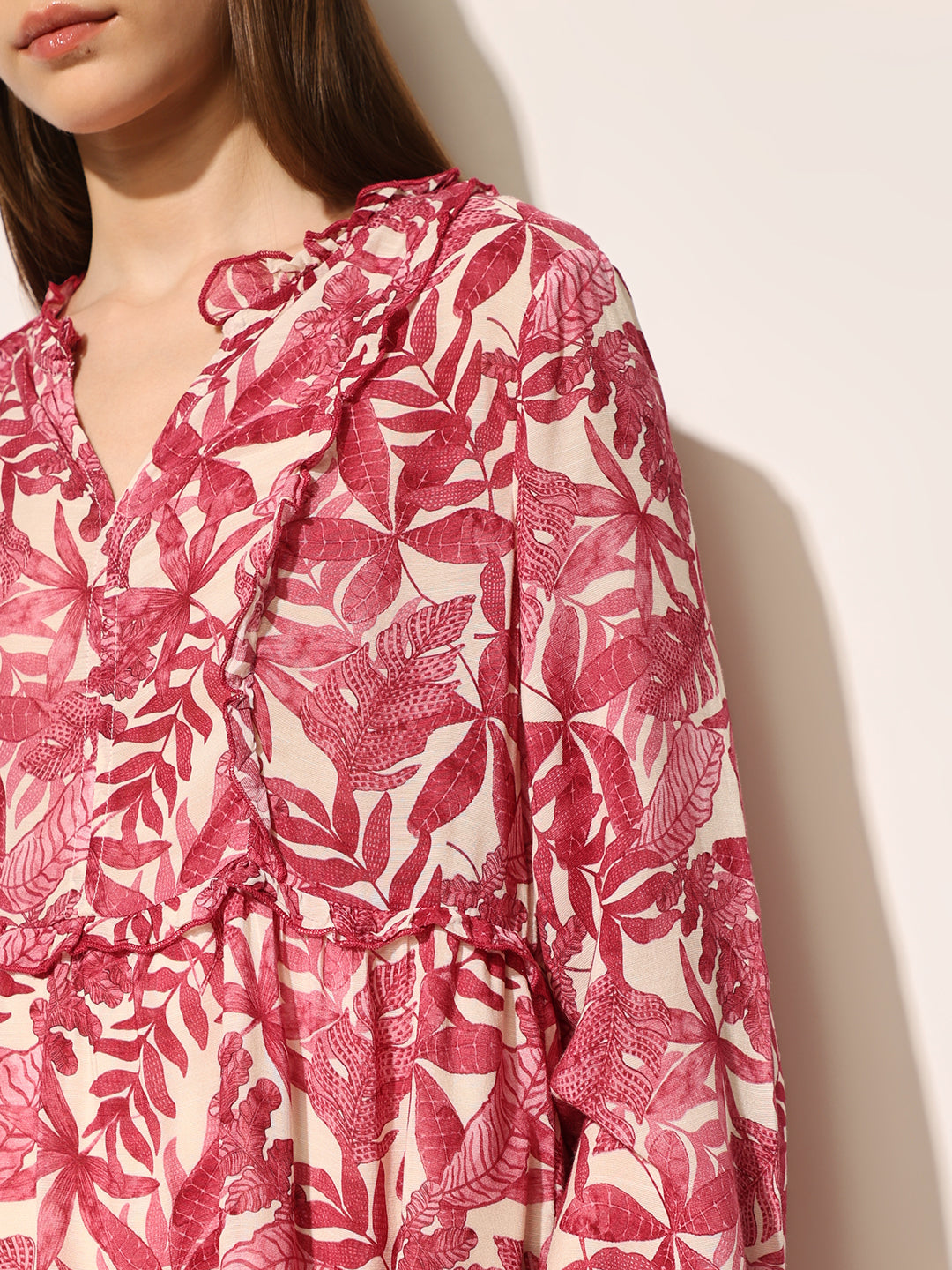 Maroon Printed Flounce Dress