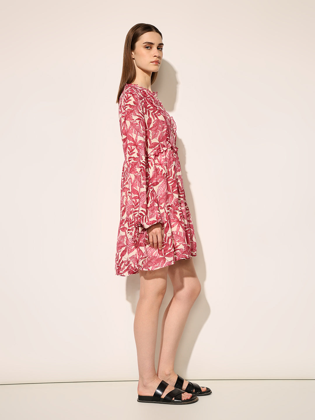 Maroon Printed Flounce Dress