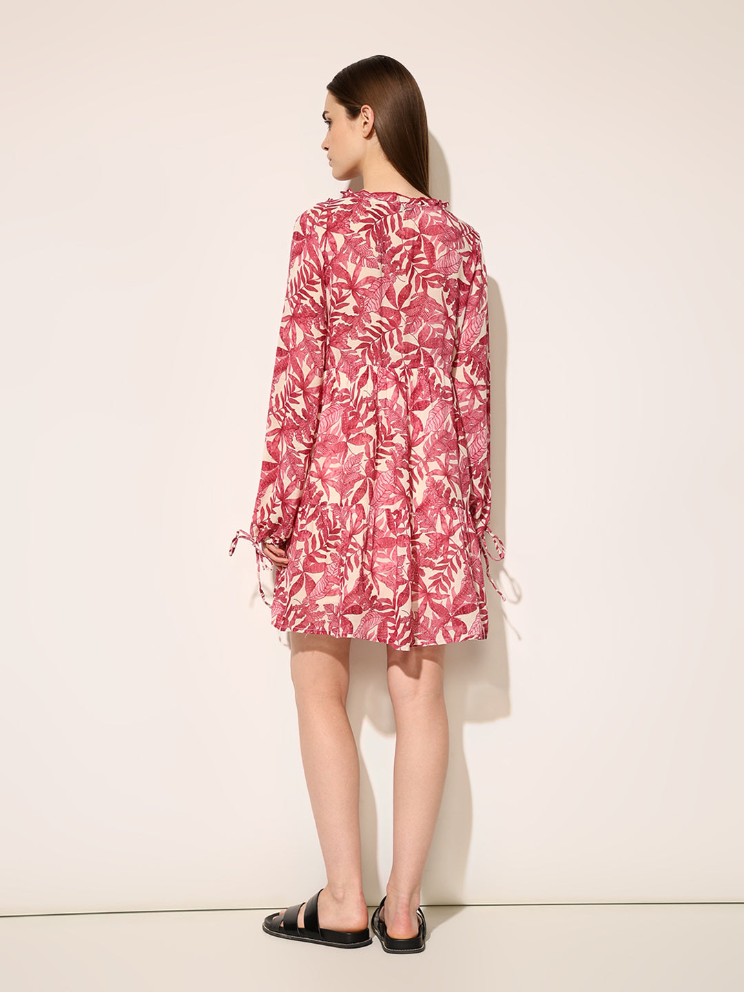 Maroon Printed Flounce Dress