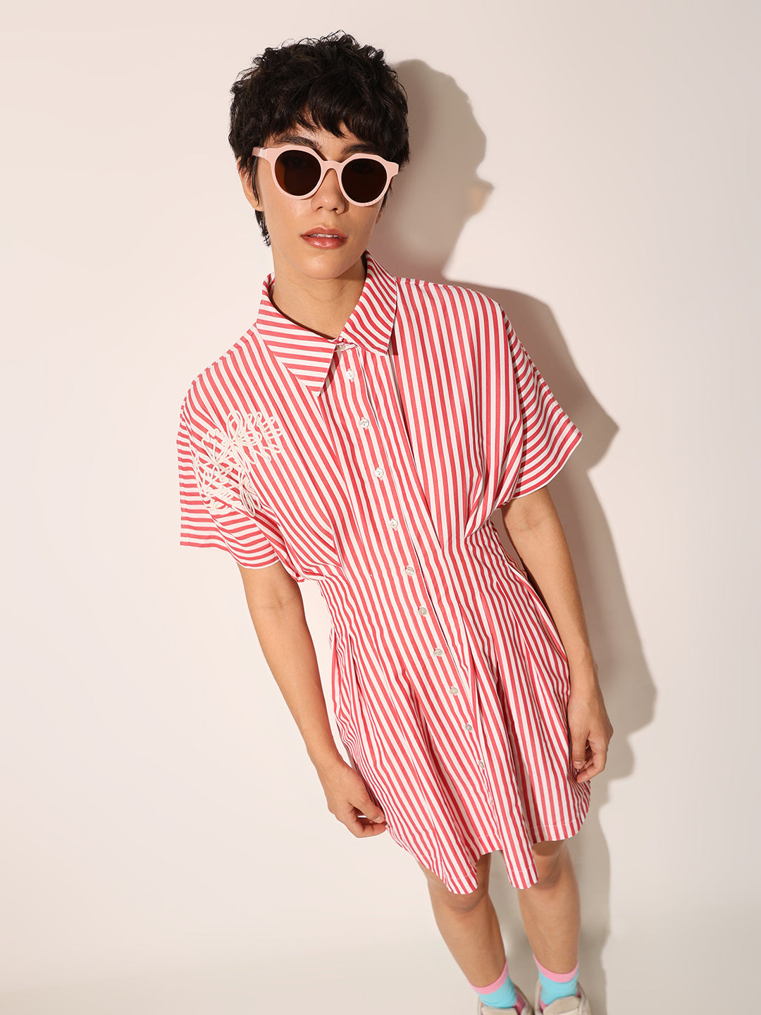 Pink Striped Shirt Dress