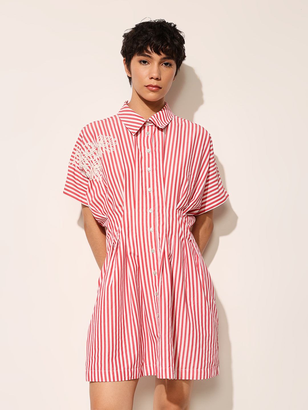 Pink Striped Shirt Dress