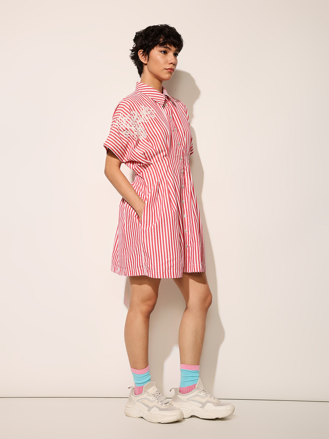 Pink Striped Shirt Dress