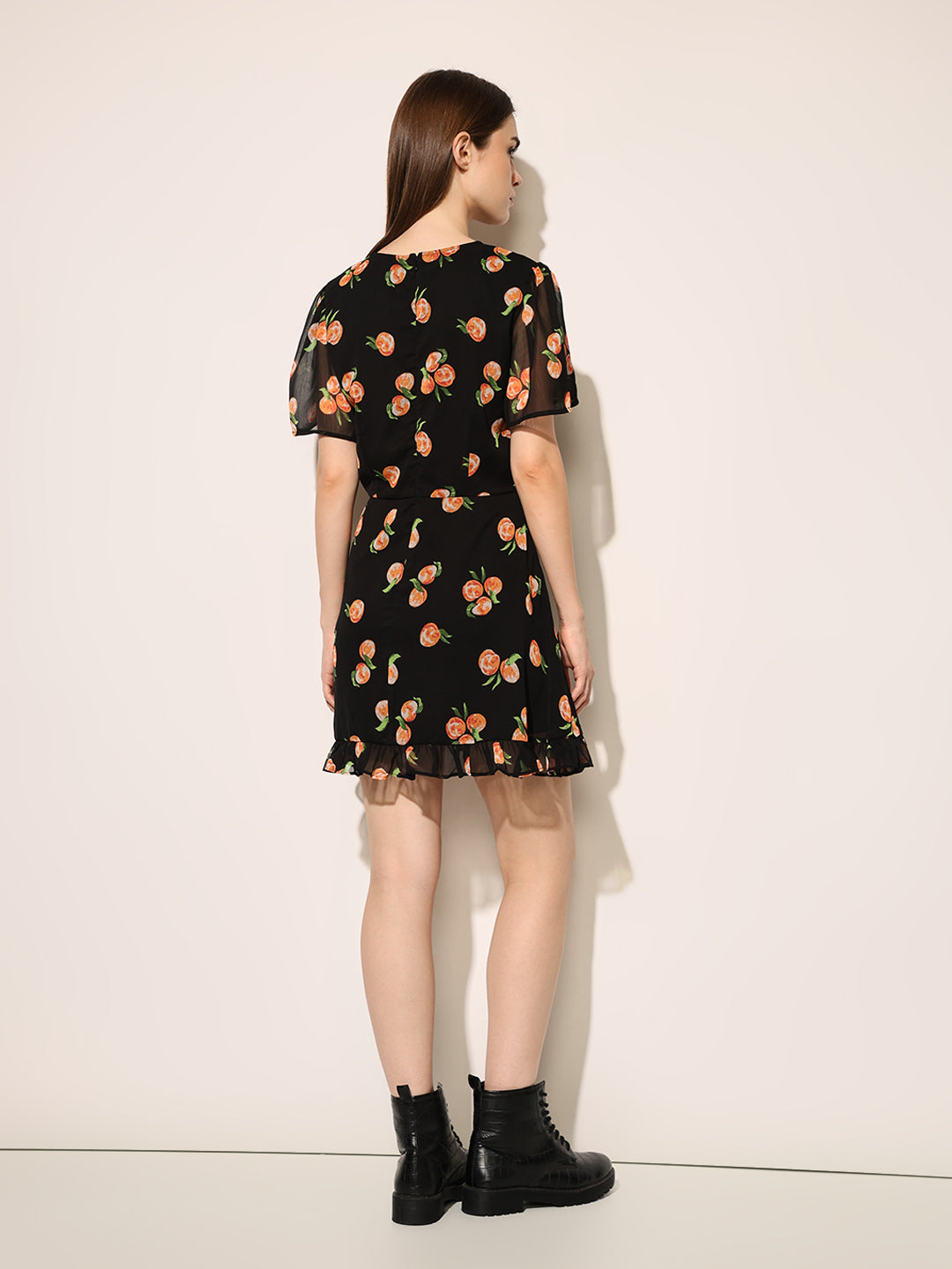 Black Printed V Neck Dress