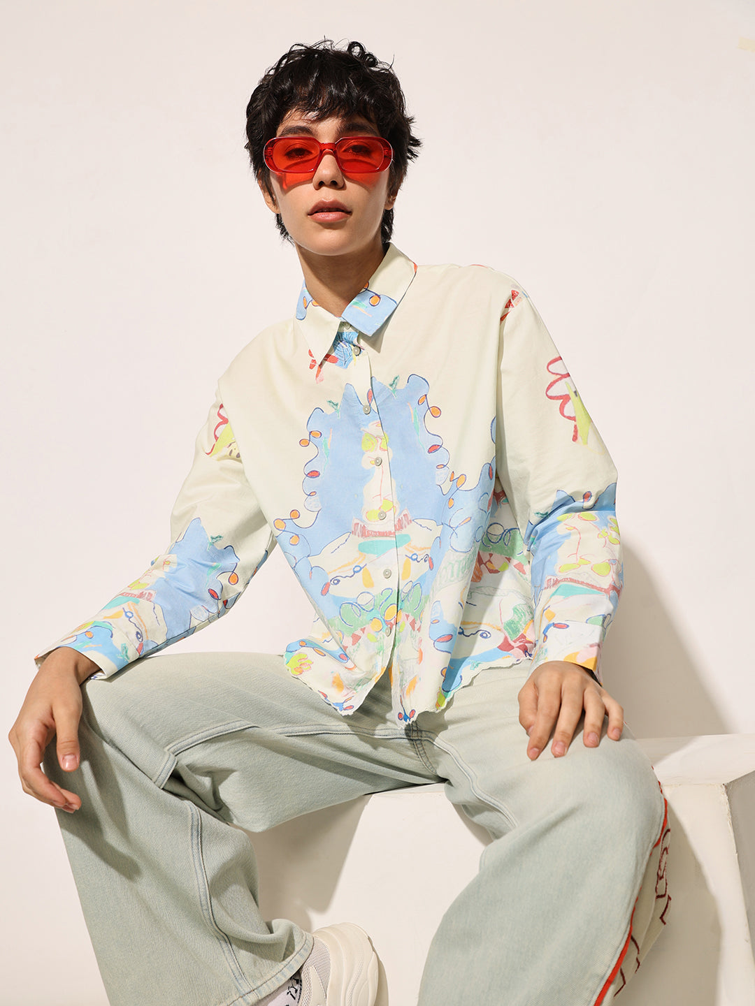 White Printed Cotton Shirt