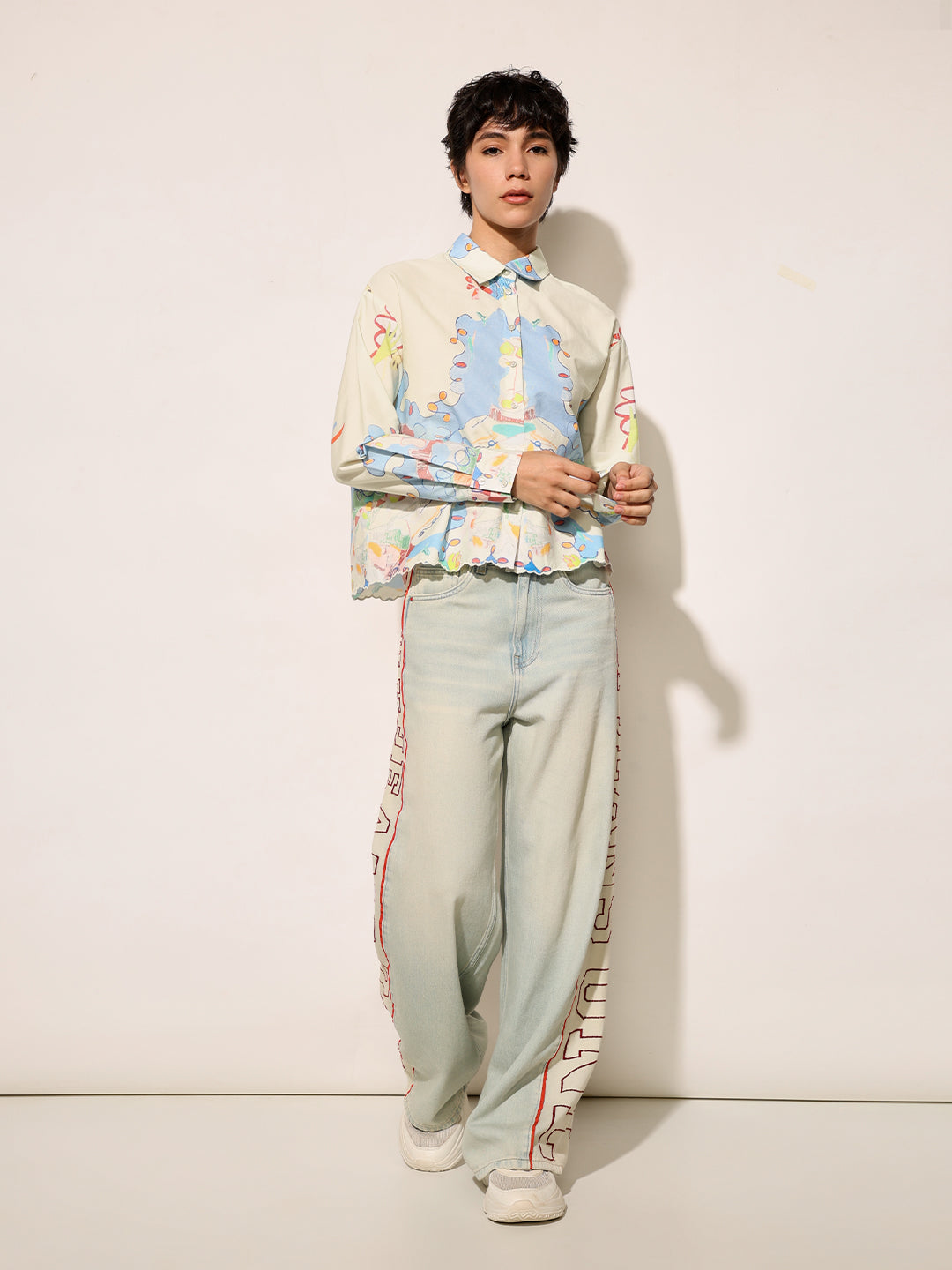 White Printed Cotton Shirt