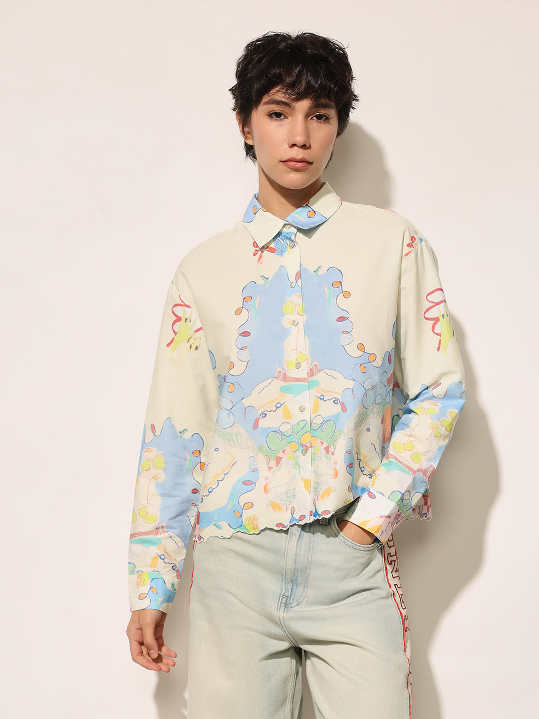 White Printed Cotton Shirt