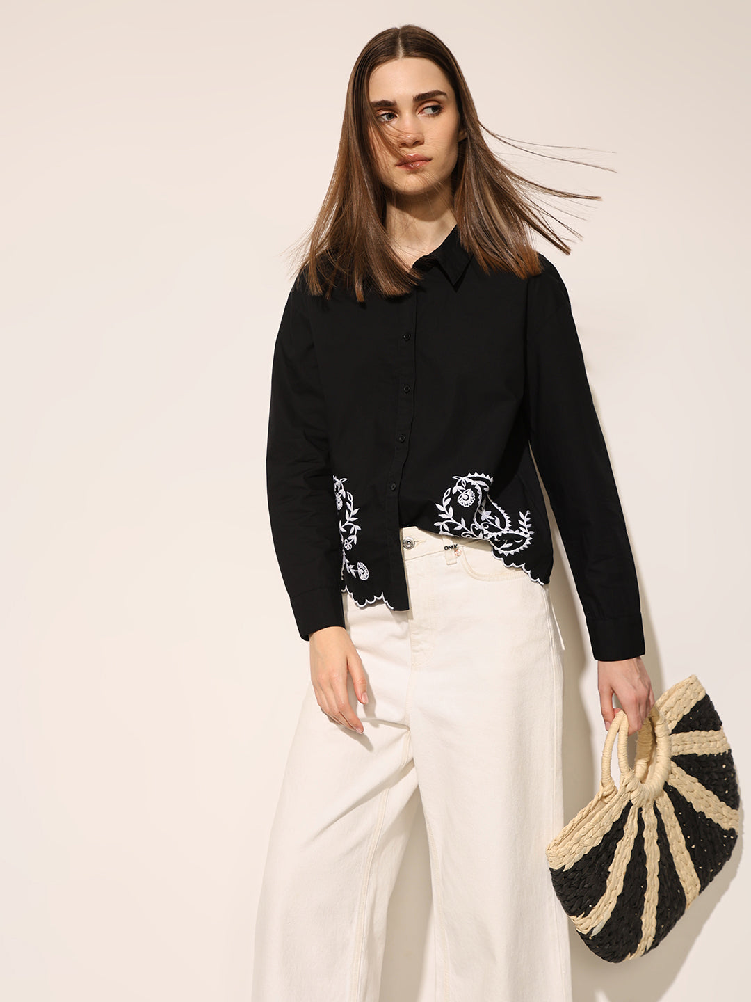 Black Embroidered Cotton Shirt