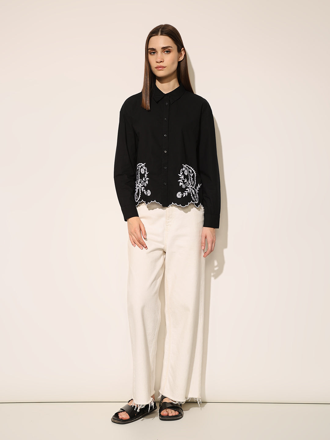 Black Embroidered Cotton Shirt