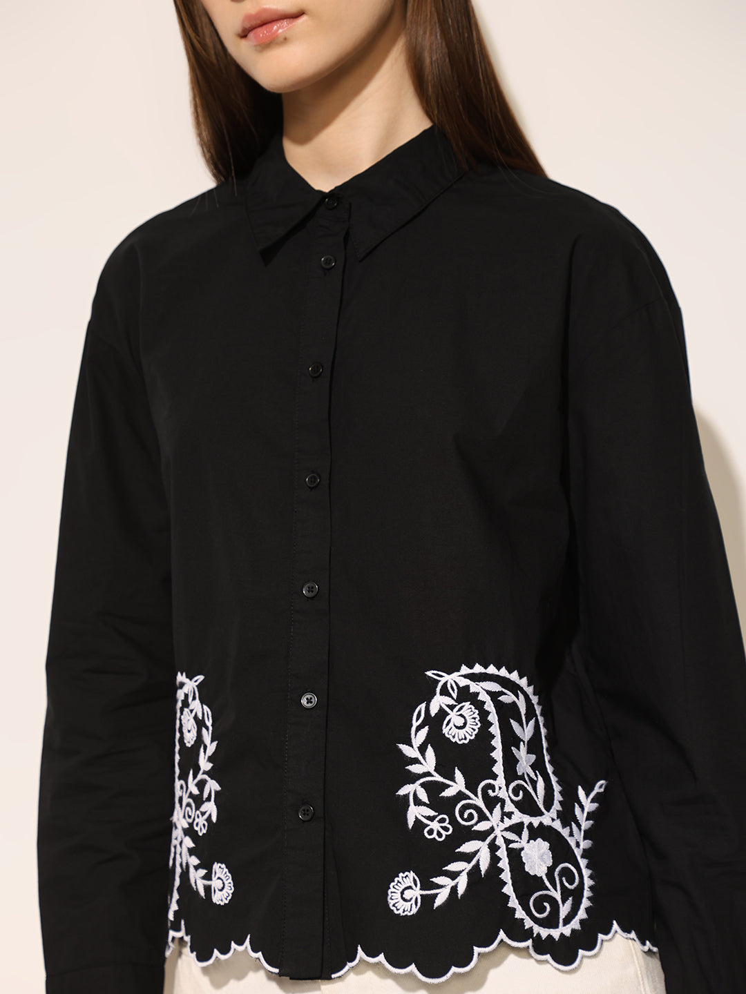 Black Embroidered Cotton Shirt