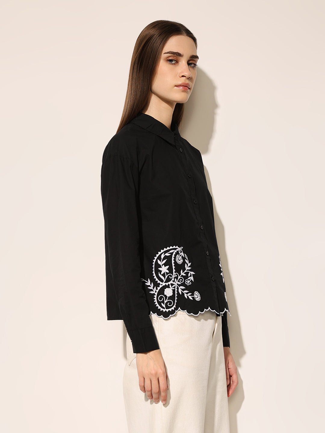 Black Embroidered Cotton Shirt