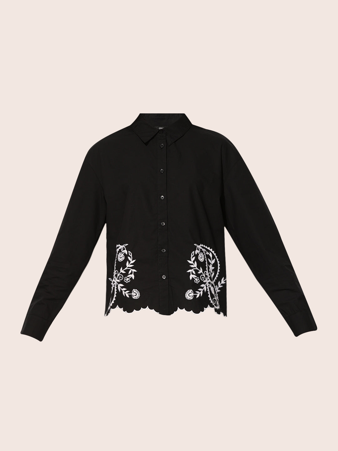 Black Embroidered Cotton Shirt