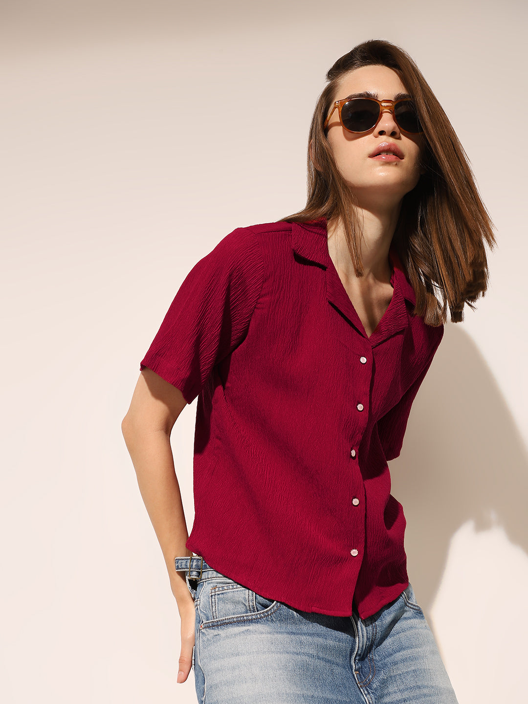 Maroon Textured Shirt
