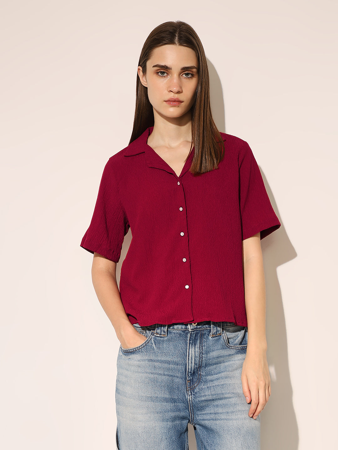 Maroon Textured Shirt