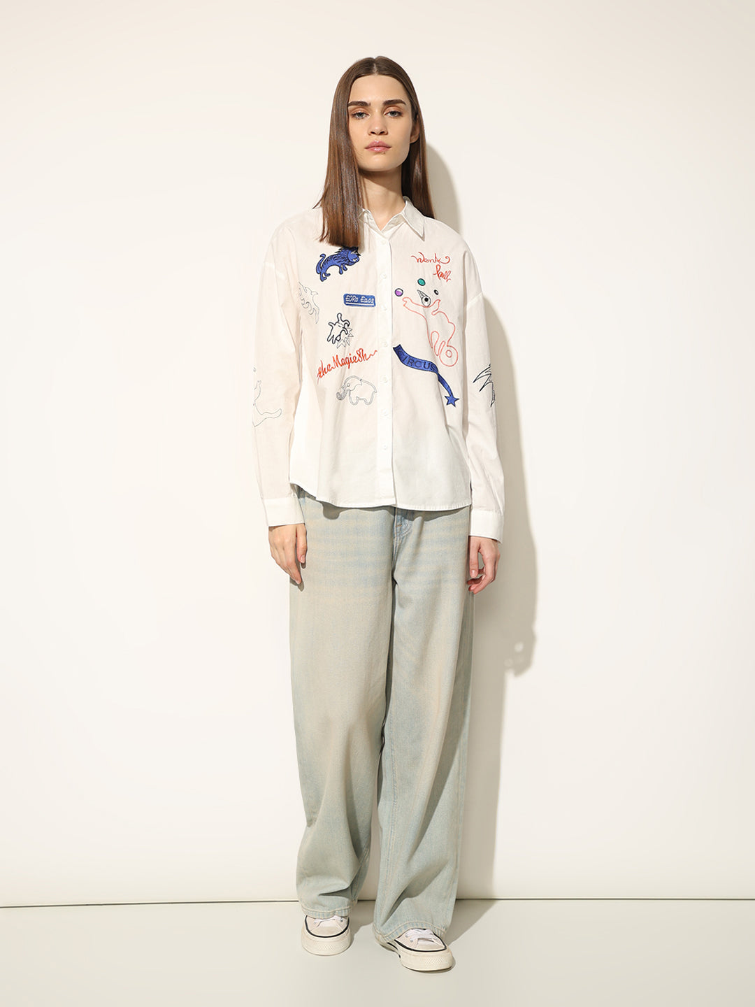 White Embroidered Cotton Shirt