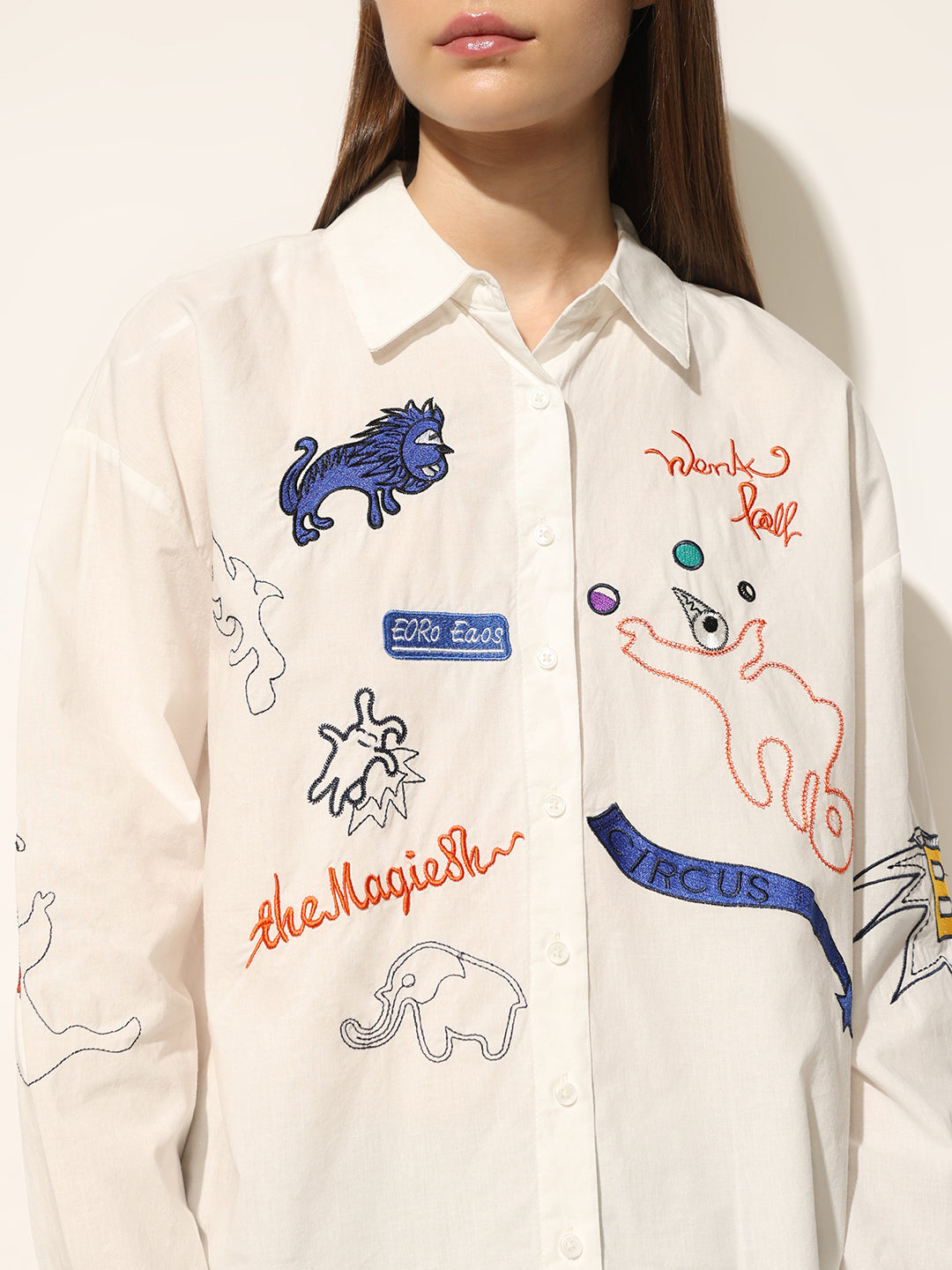 White Embroidered Cotton Shirt