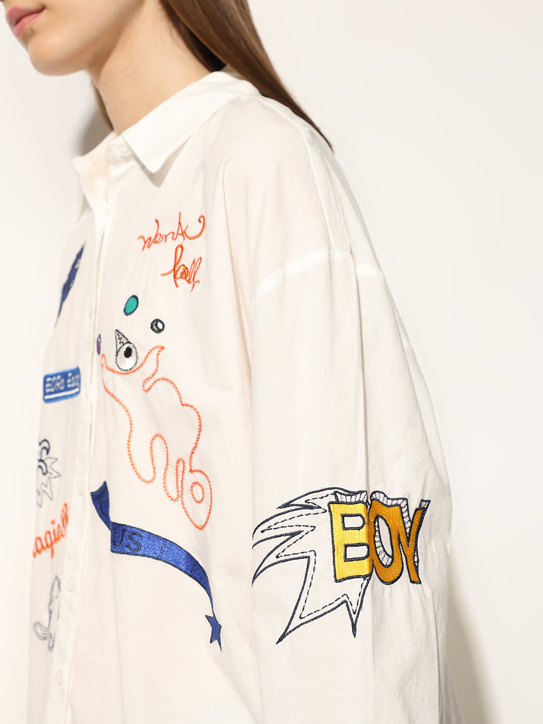 White Embroidered Cotton Shirt