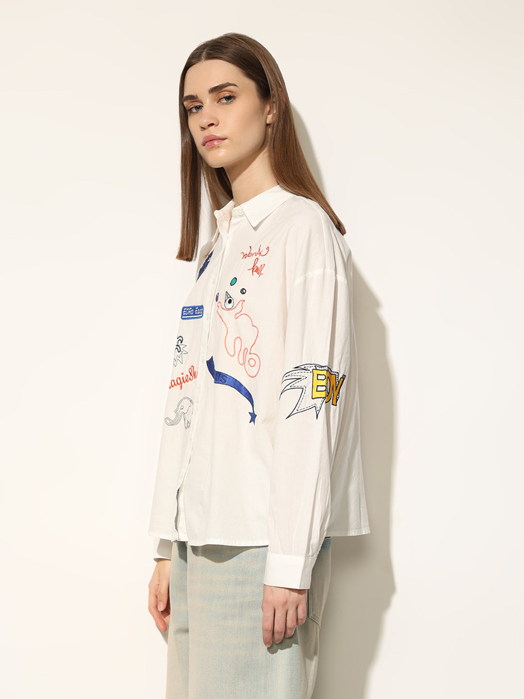 White Embroidered Cotton Shirt