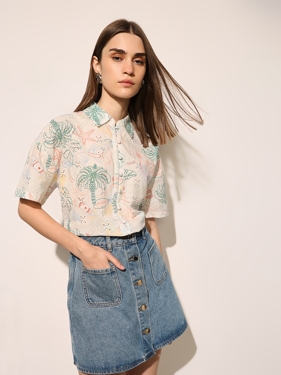 White Printed Cotton Shirt