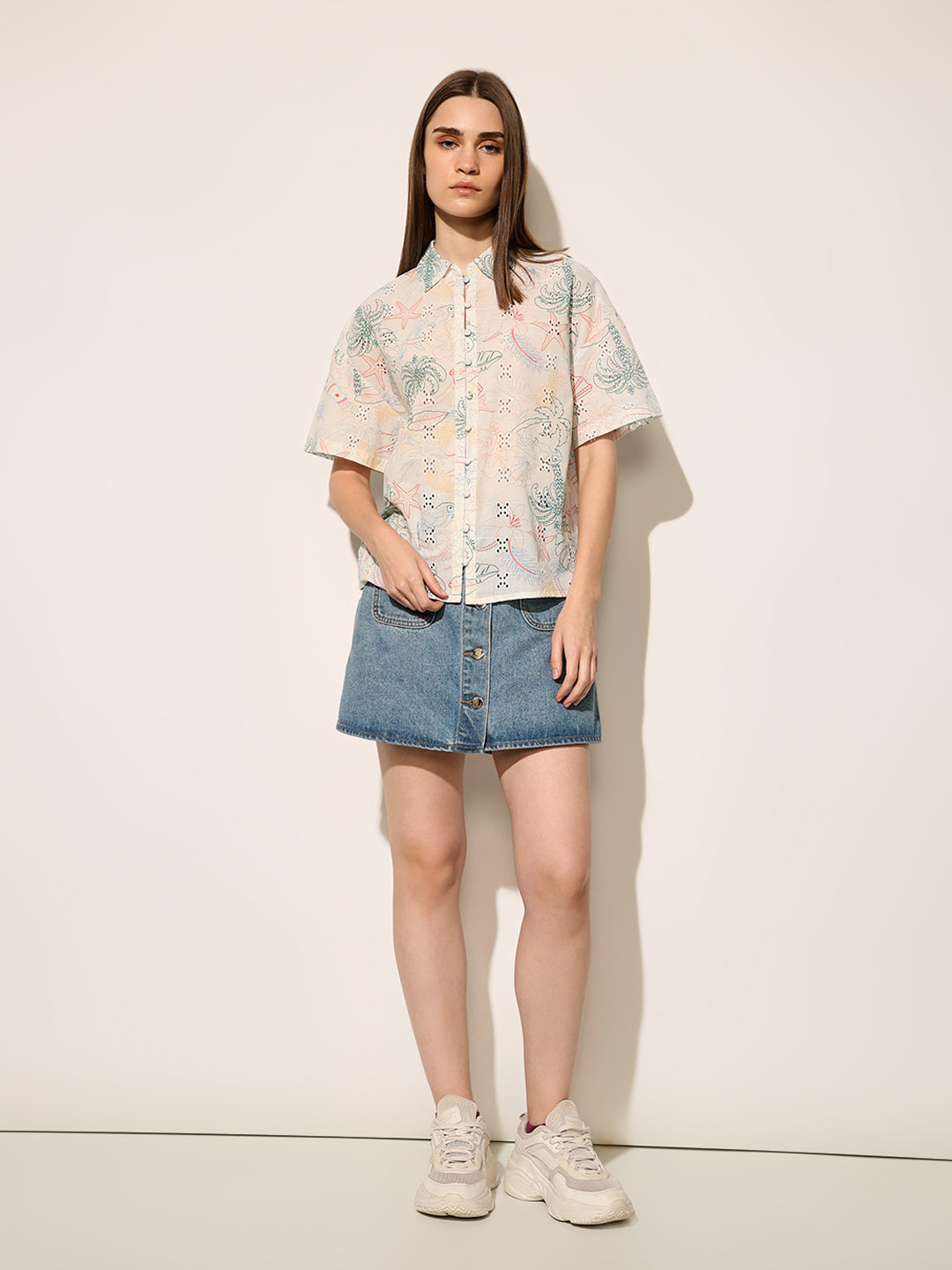 White Printed Cotton Shirt