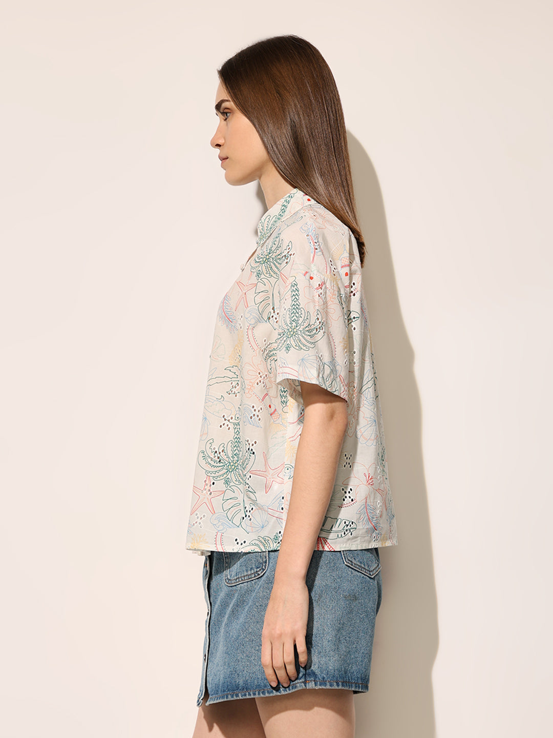 White Printed Cotton Shirt