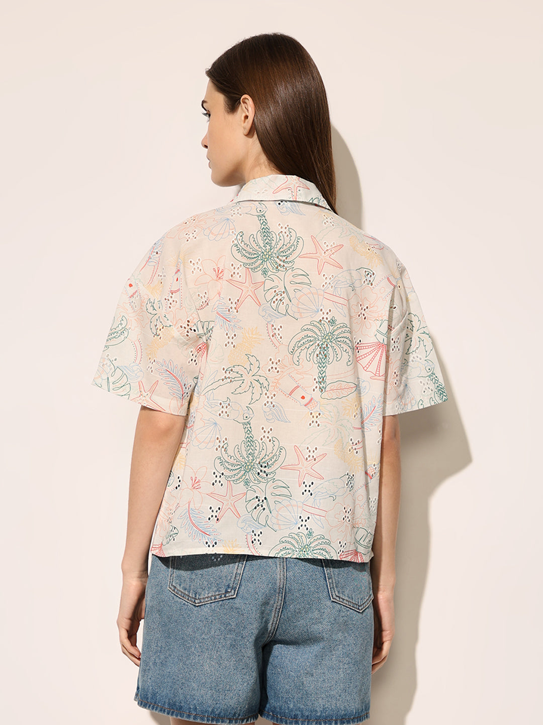White Printed Cotton Shirt