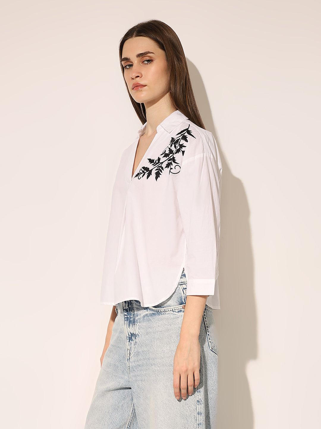 White Printed Cotton Shirt