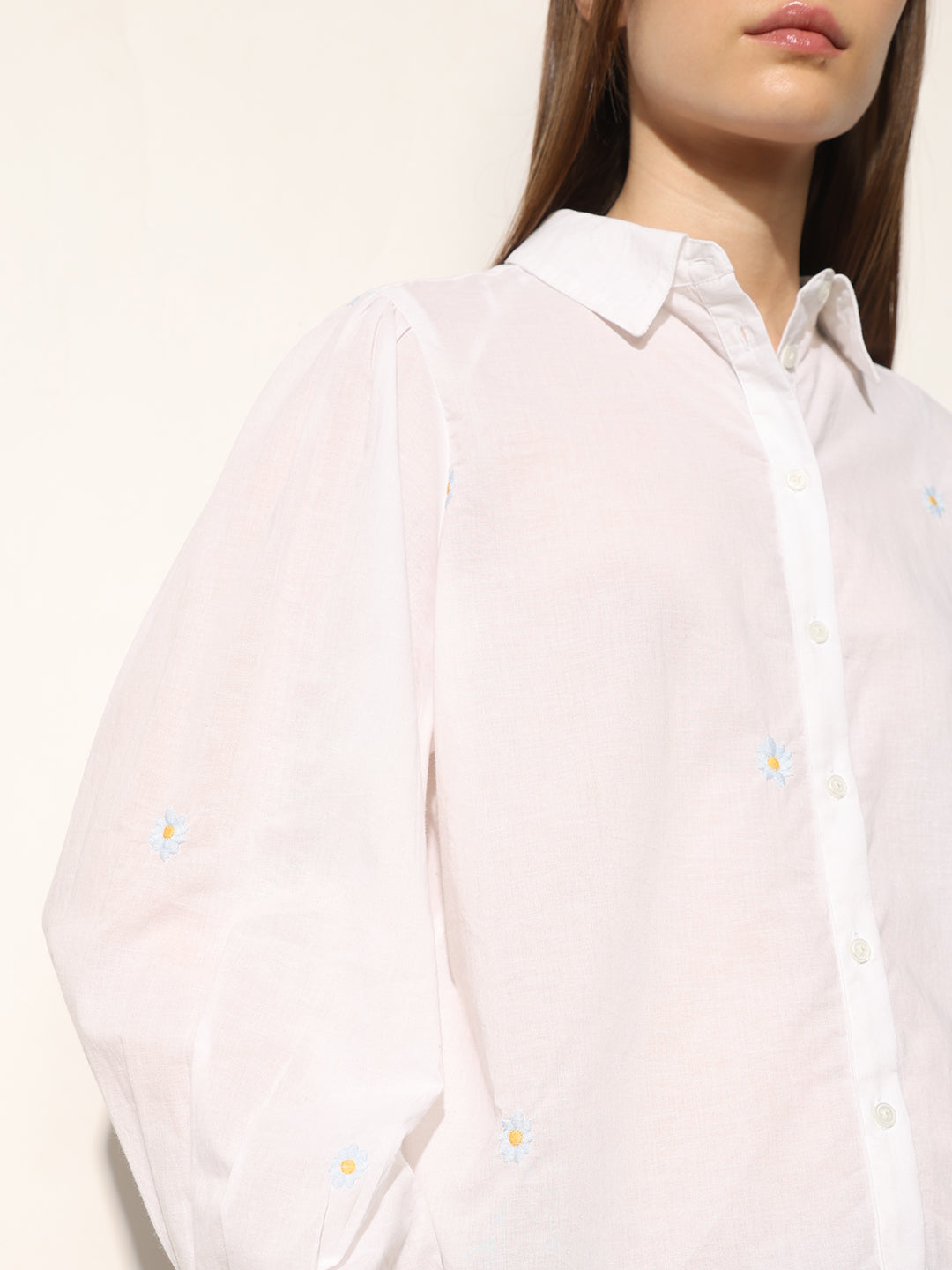 White Embroidered Floral Shirt