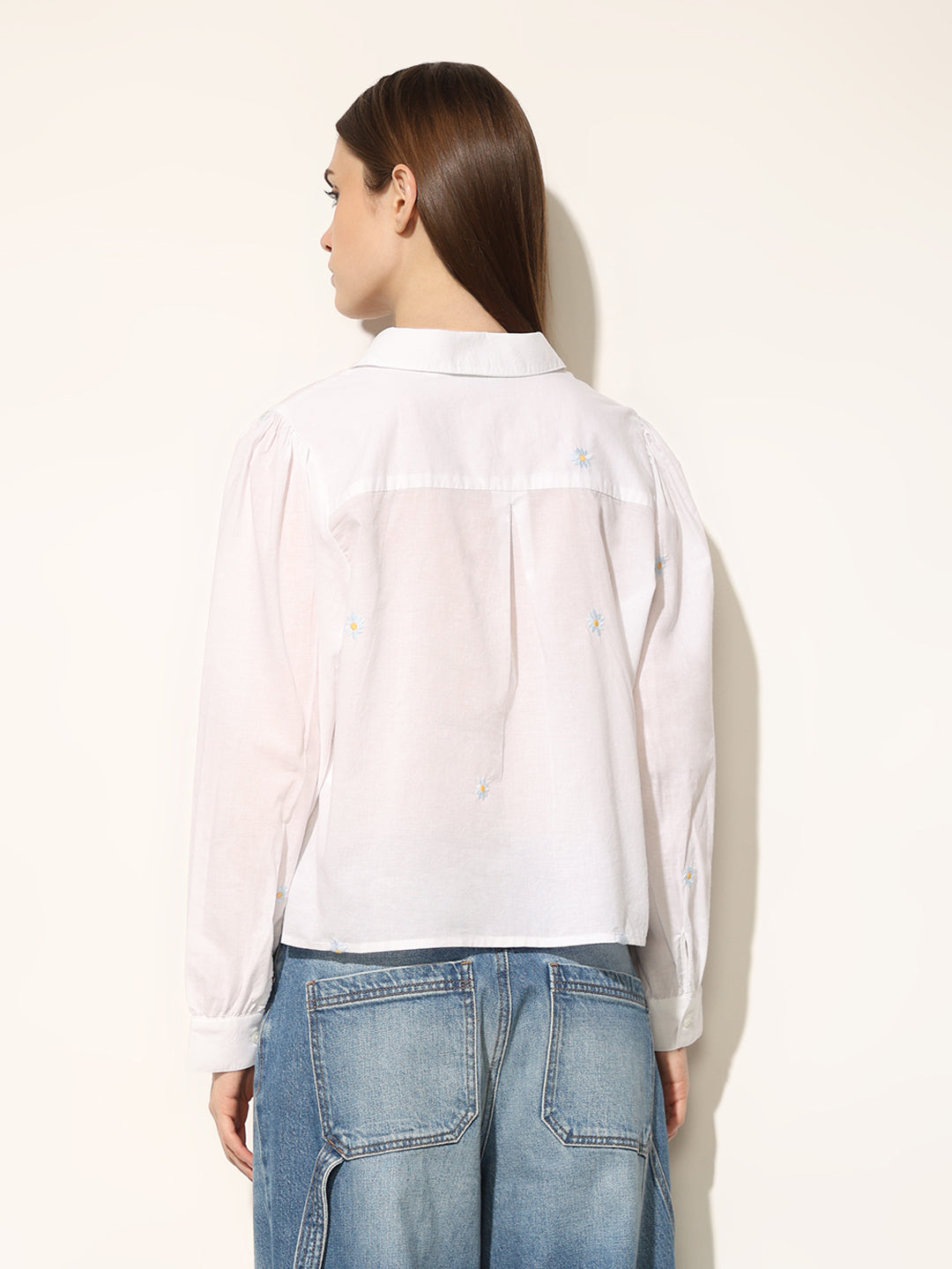 White Embroidered Floral Shirt