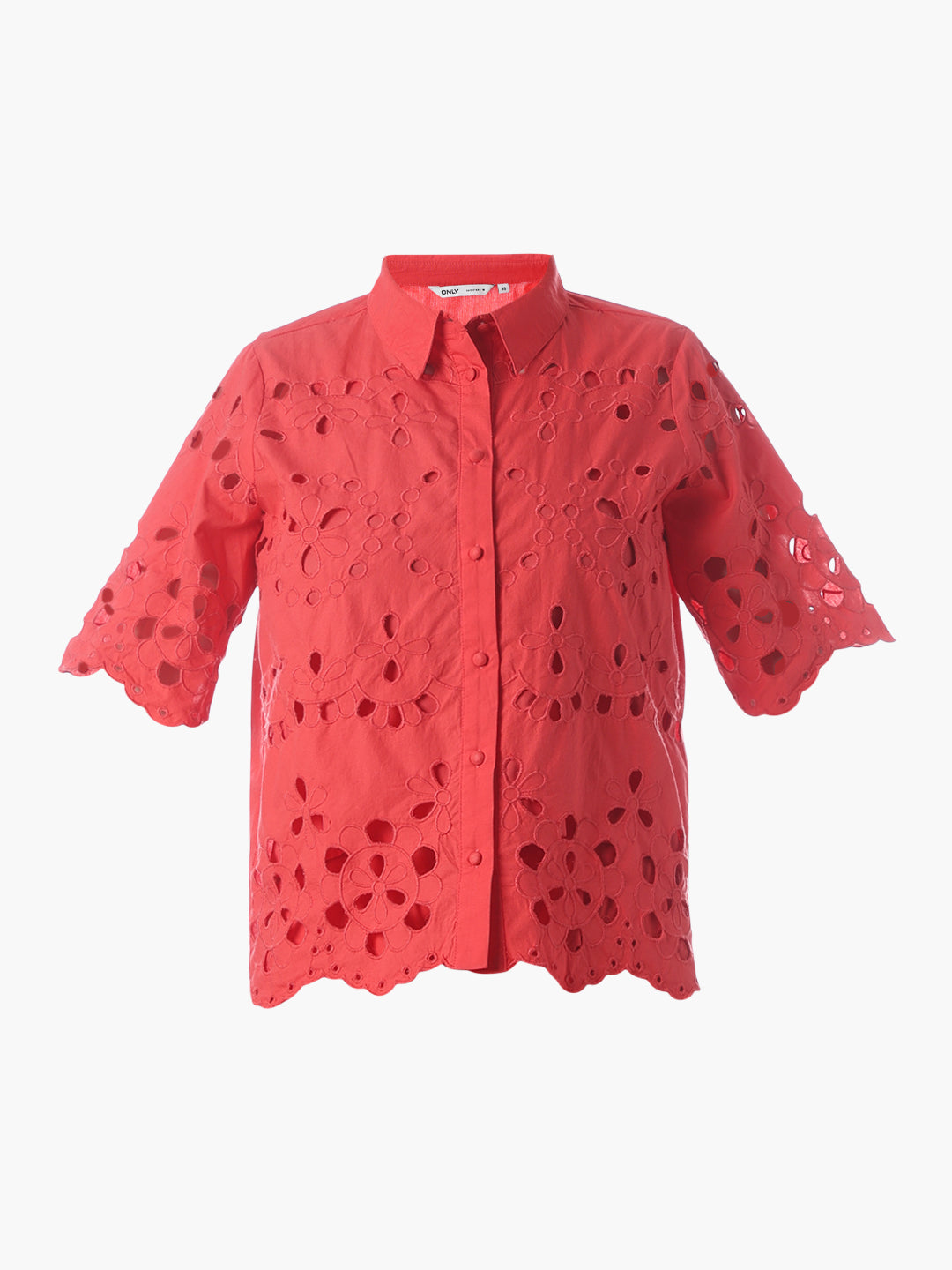 Red Cut-Work Cotton Shirt