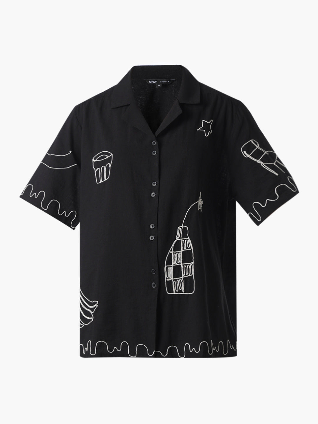 Black Cotton Embroidered Shirt