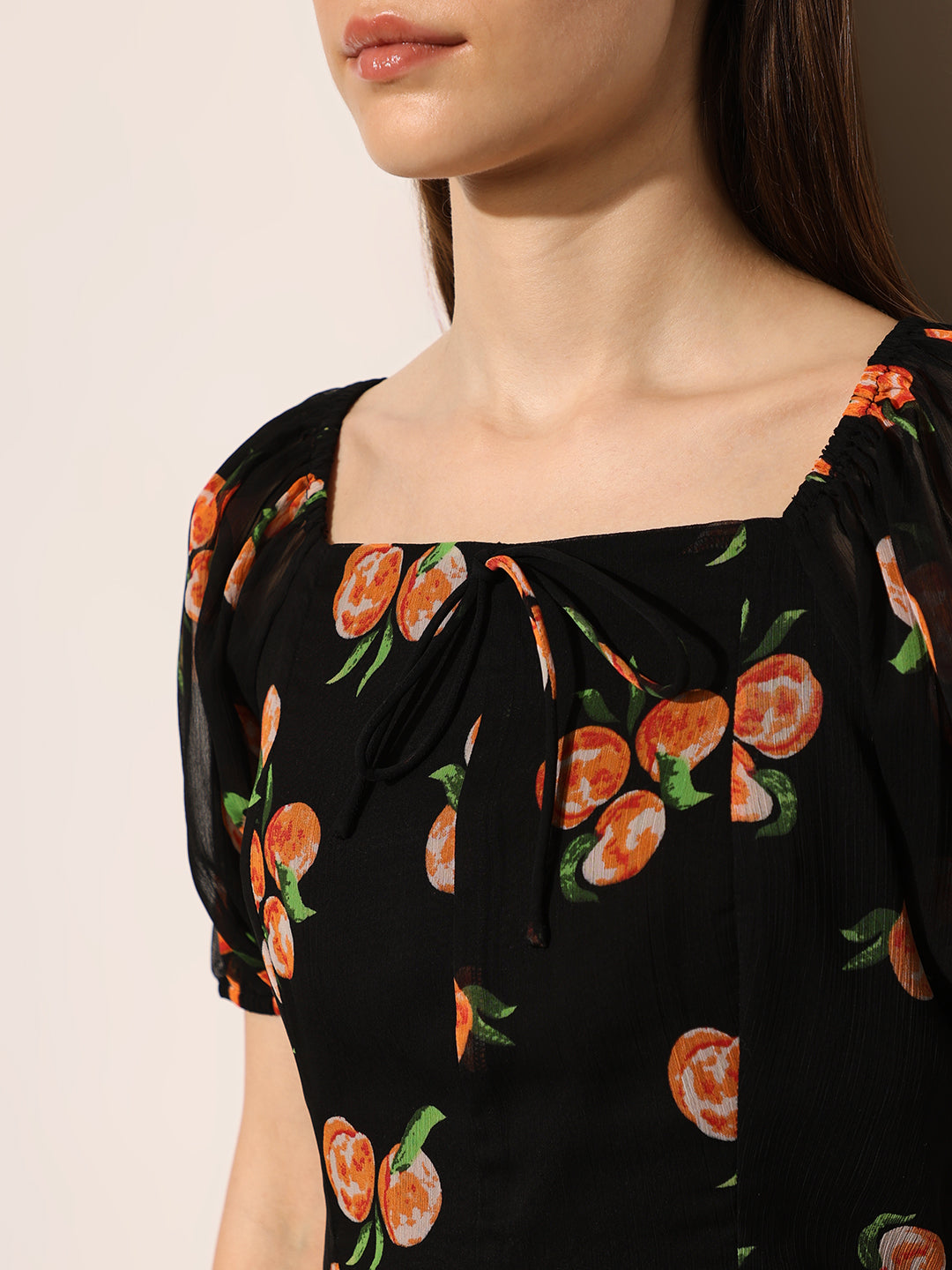 Black Printed Square Neck Top