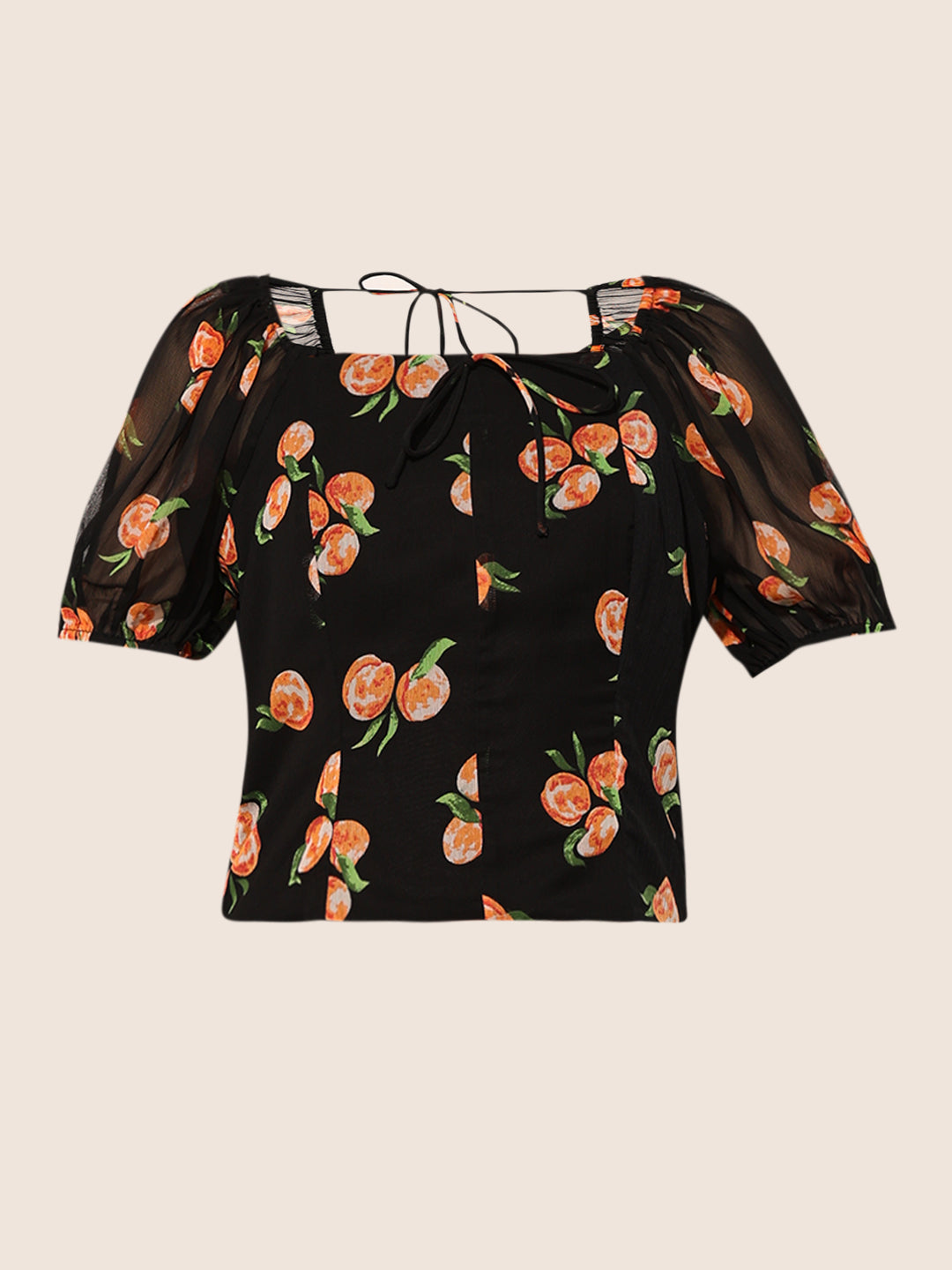 Black Printed Square Neck Top