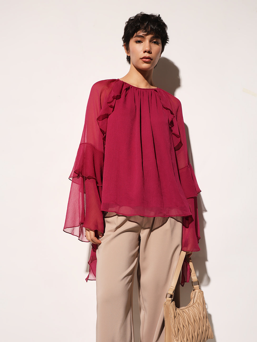 Maroon Sheer Full Sleeves Top