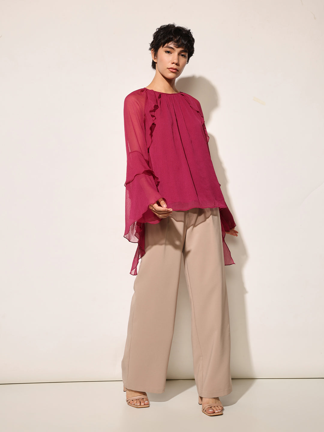 Maroon Sheer Full Sleeves Top