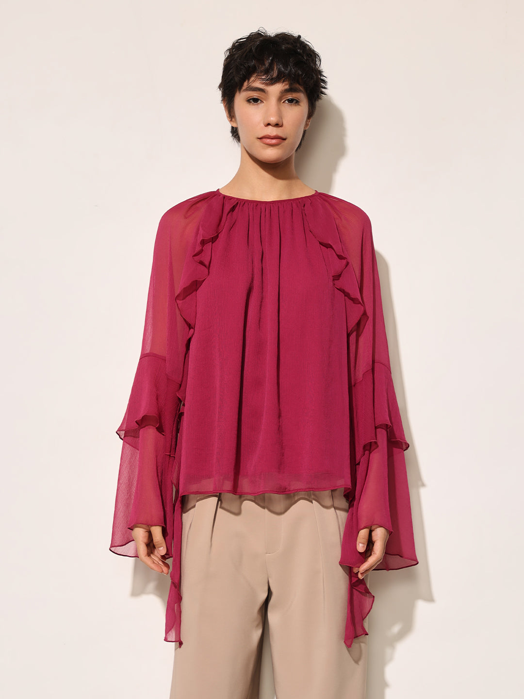 Maroon Sheer Full Sleeves Top