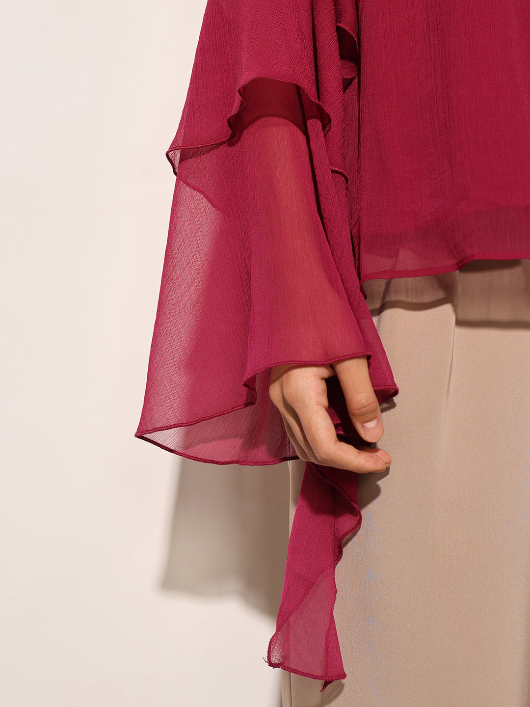 Maroon Sheer Full Sleeves Top